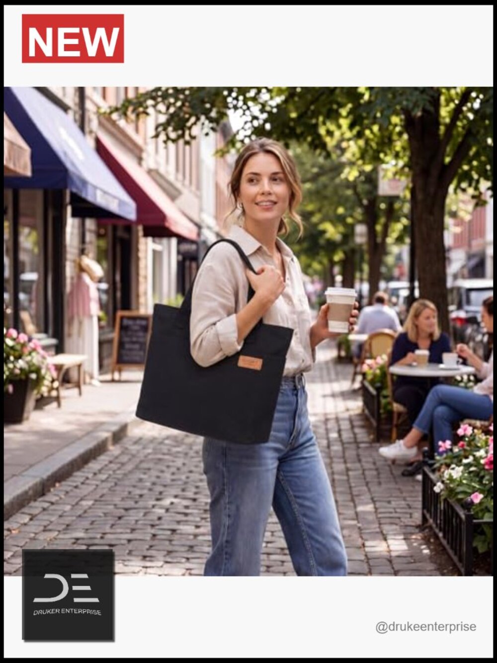 Canvas Tote Bag, Reusable Shoulder Handbag with Zipper, Multi-Pocket, Durable, - Picture 3 of 7